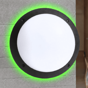 Fumagalli Lucia Round Backlit Bulkhead – Black/Opal, Green Backlight, E27