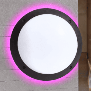 Fumagalli Lucia Round Backlit Bulkhead – Black/Opal, Pink Backlight, E27